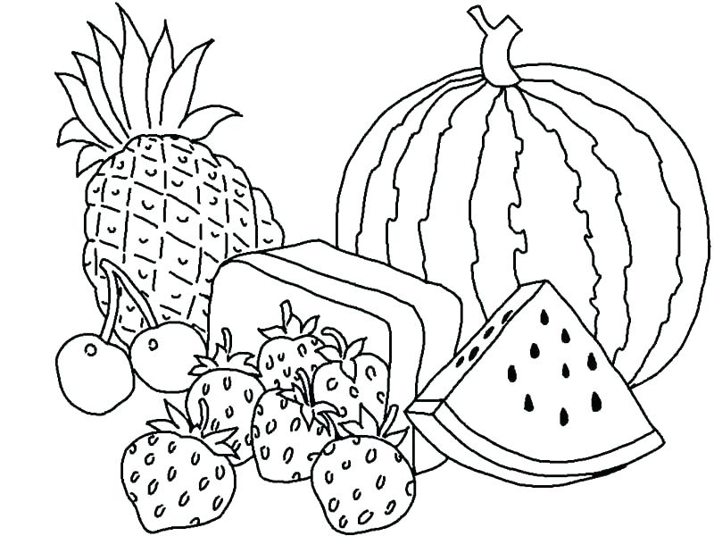 Online coloring book: Coloring book watermelon among other fruits